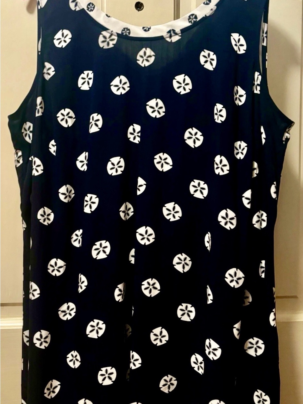Kaari Blue Navy Shell Tank with White Sand Dollar Motif